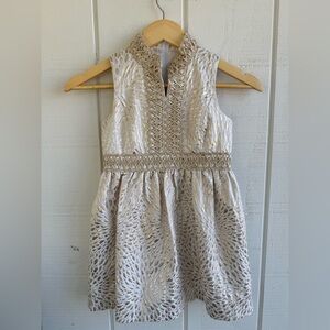 Lilly Pulitzer Kids Size 7 Gold Metallic Lagoon Mini Franci Jacquard Dress